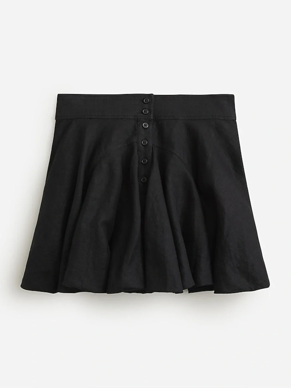 NWT J.Crew Black 100% Linen Button Front Mini Skirt High Waist Flared Size 6